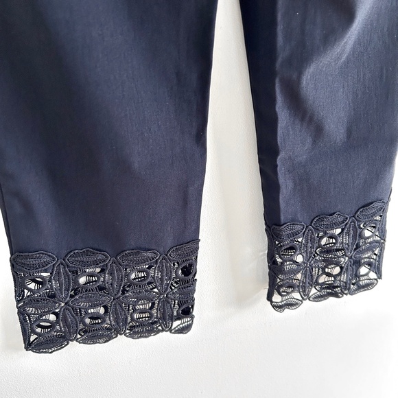 Laura Petites City Fit Lace Trim Pants Black Straight Cut Stretch Size 6 - Picture 7 of 9